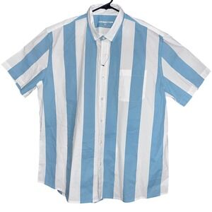 Bearbottom Mens XL Short‎ Sleeve Button Down Shirt Blue White Stripe Performance